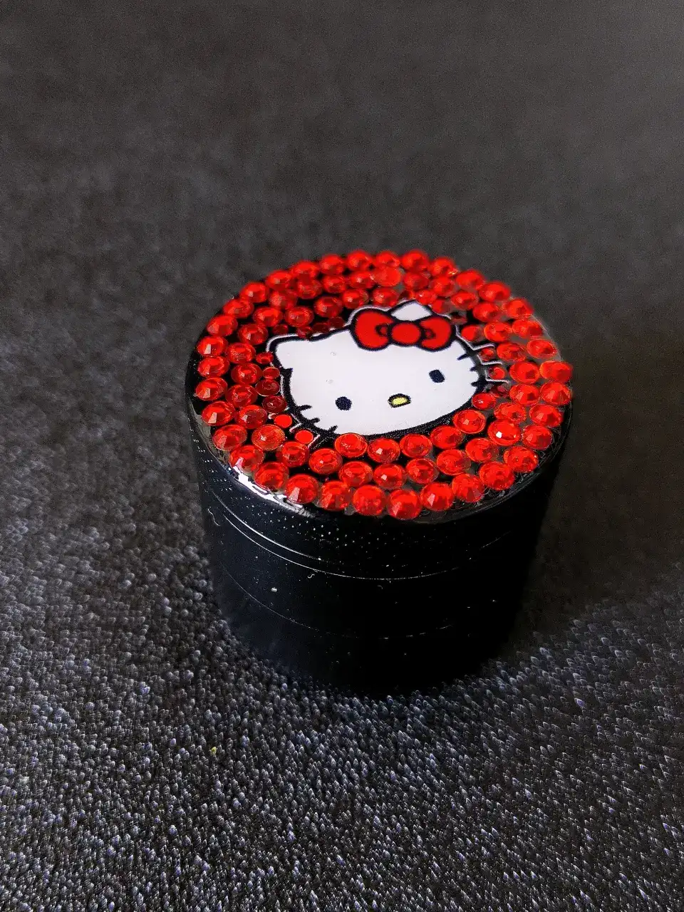 Hello Kitty Red Rhinestone Black 4-Layer Metal Grinder