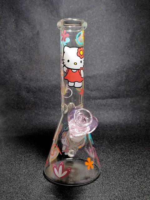 Hello Kitty Sanrio Retro Sweet Pop Art Flower Heart Beaker Glass Bong