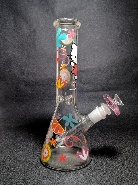 Hello Kitty Sanrio Retro Sweet Pop Art Flower Heart Beaker Glass Bong Hello Kitty Sanrio Retro Sweet Pop Art Flower Heart Beaker Glass Bong