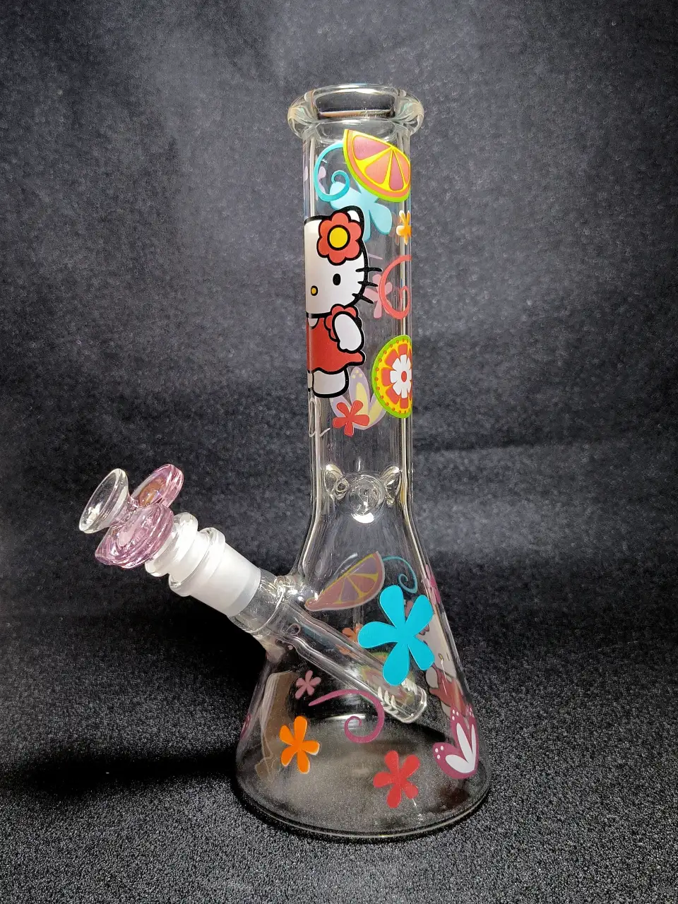 Hello Kitty Sanrio Retro Sweet Pop Art Flower Heart Beaker Glass Bong
