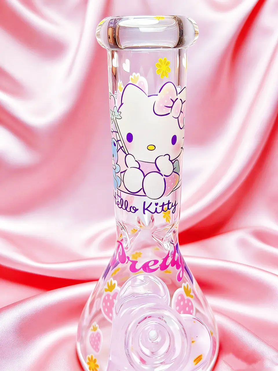 8" Hello Kitty Strawberry Party Beaker Glass Bong
