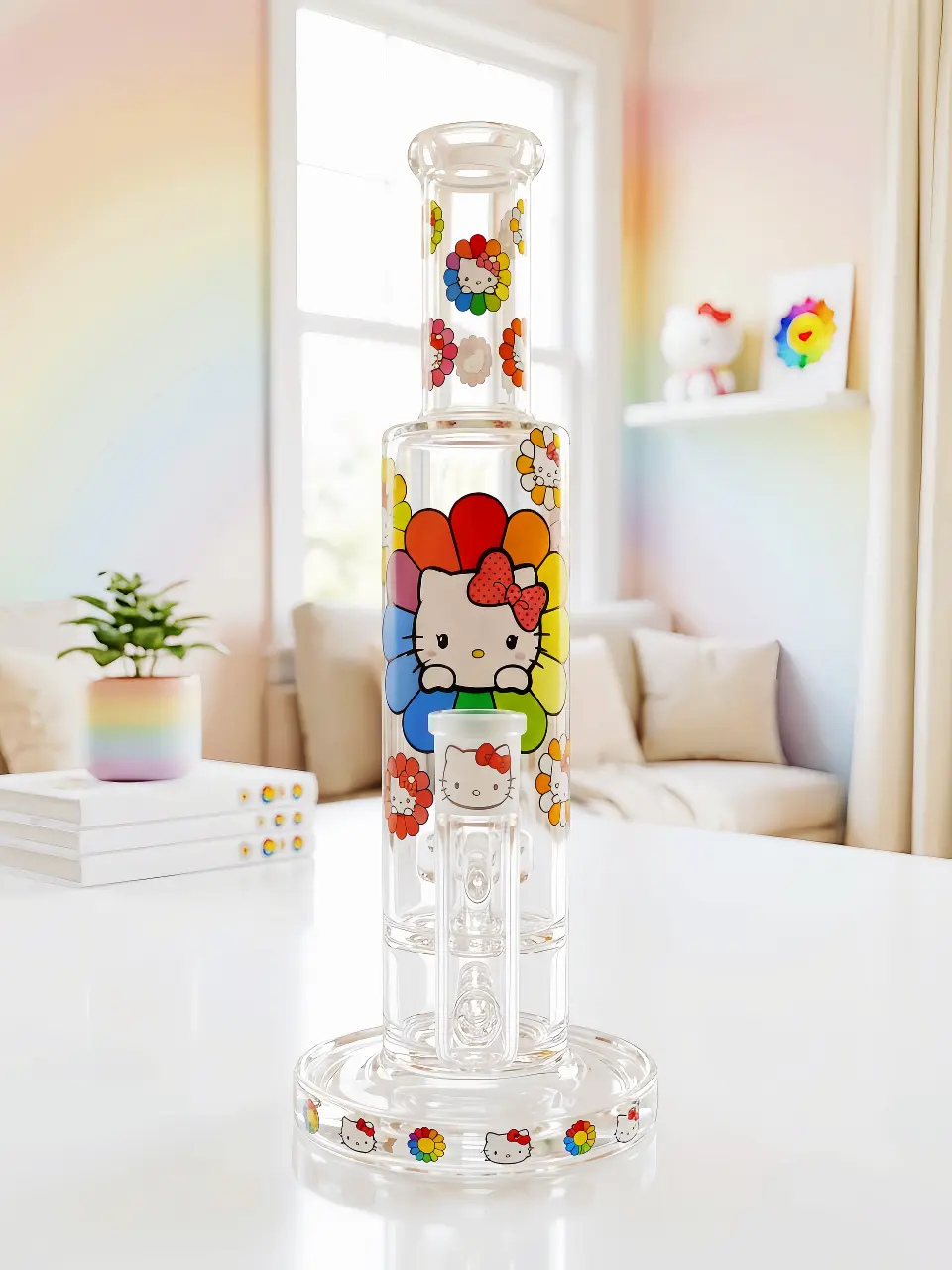Sunflower Hello Kitty Rainbow Glass Bong - Image 13