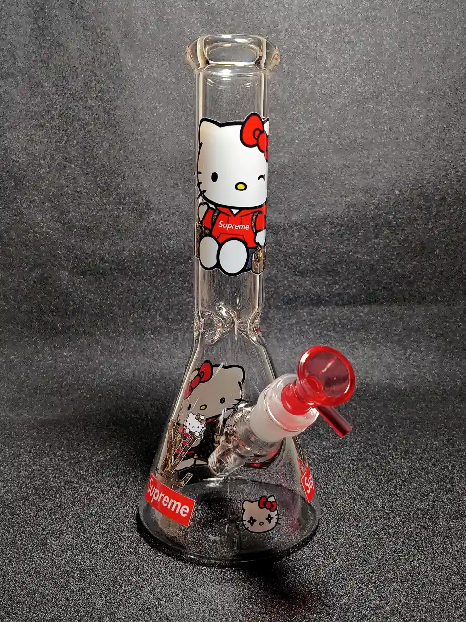 Hello Kitty × Supreme × LV Red Streetwear Beaker Glass Bong