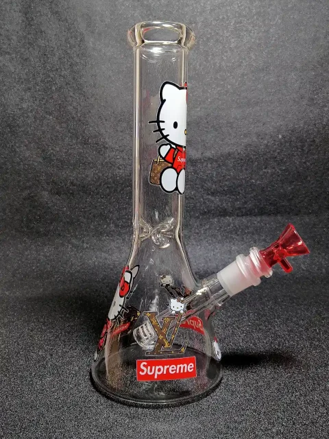 Hello Kitty × Supreme × LV Red Streetwear Beaker Glass Bong Hello Kitty × Supreme × LV Red Streetwear Beaker Glass Bong