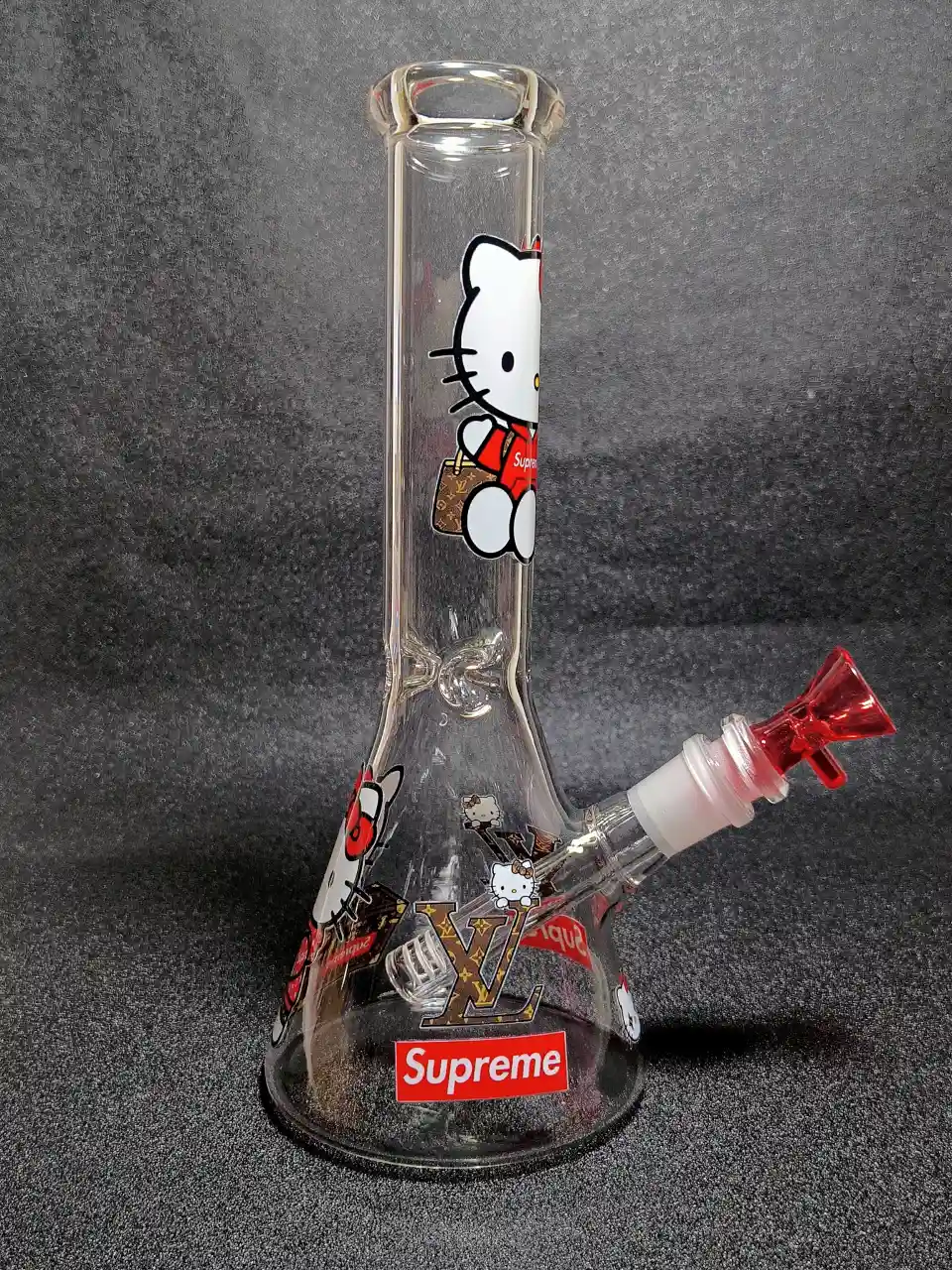 Hello Kitty × Supreme × LV Red Streetwear Beaker Glass Bong