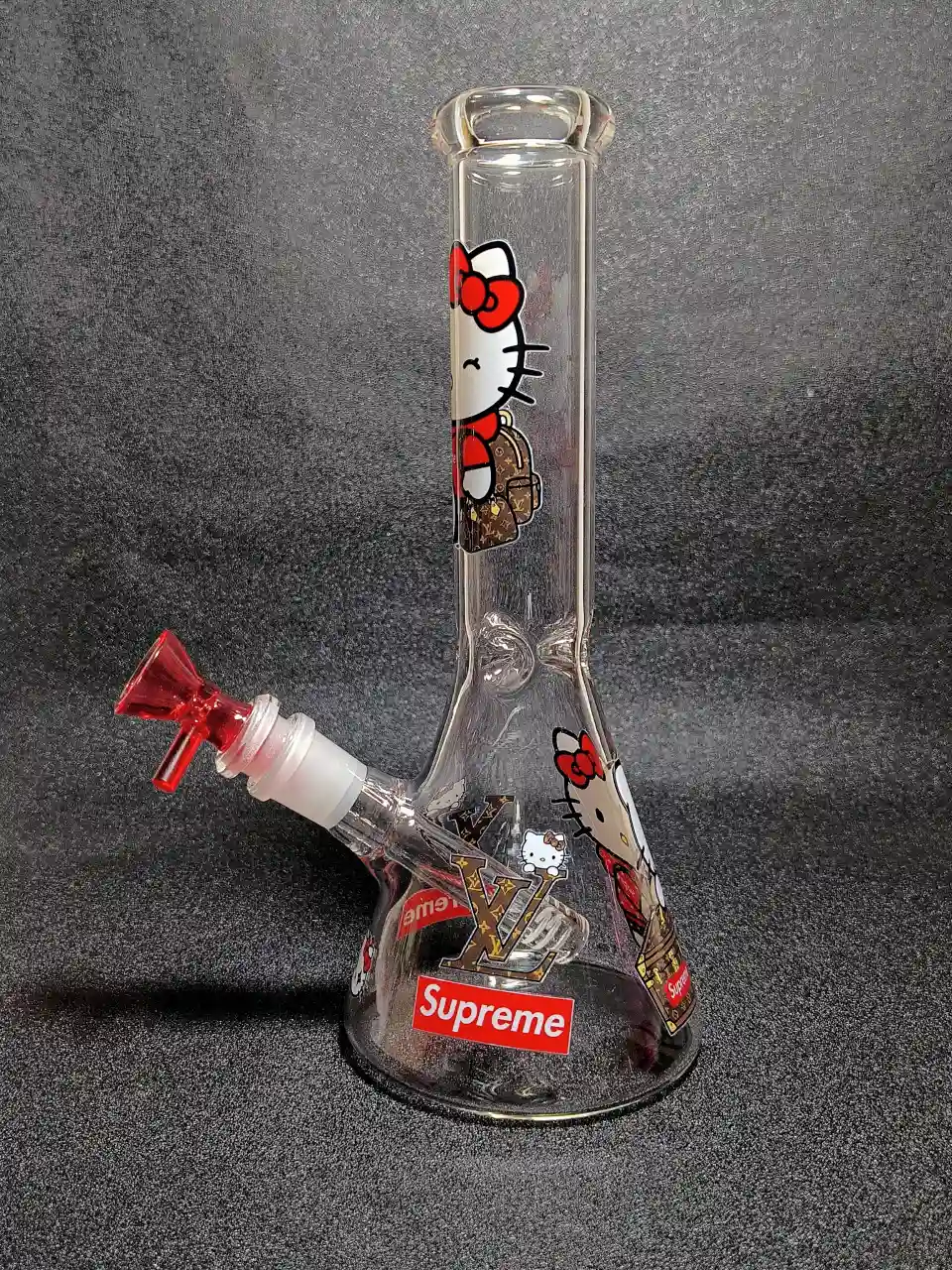 Hello Kitty × Supreme × LV Red Streetwear Beaker Glass Bong