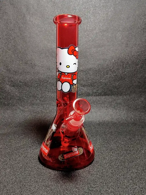 10" Hello Kitty Supreme Red Hoodie Ruby Monogram Beaker Glass Bong