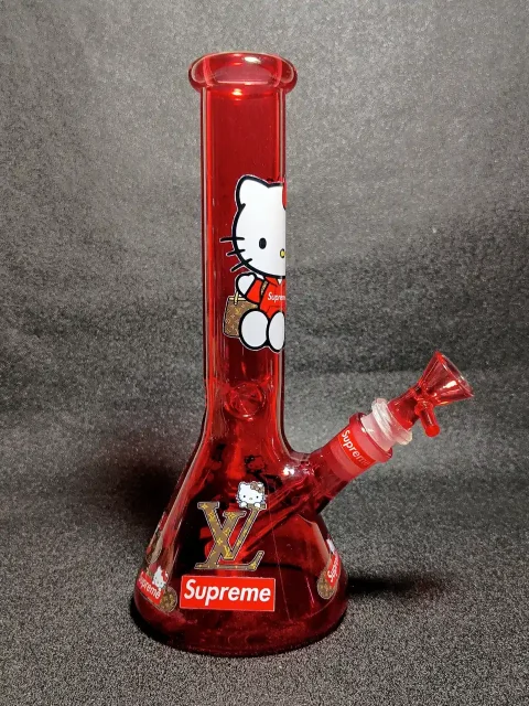 10″ Hello Kitty Supreme Red Hoodie Ruby Monogram Beaker Glass Bong 10" Hello Kitty Supreme Red Hoodie Ruby Monogram Beaker Glass Bong