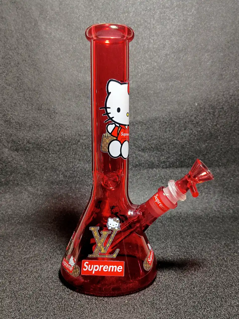 10" Hello Kitty Supreme Red Hoodie Ruby Monogram Beaker Glass Bong