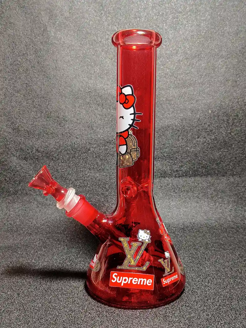 10" Hello Kitty Supreme Red Hoodie Ruby Monogram Beaker Glass Bong