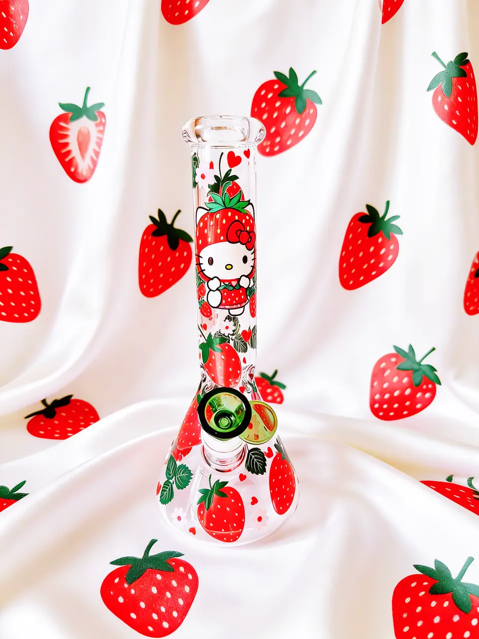 10" Hello Kitty Strawberry Sweet & Fun Beaker Glass Bong