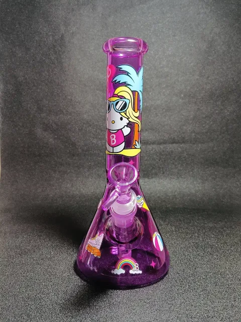 Hello Kitty x Barbie Summer Beach Vacation Purple Beaker Glass Bong