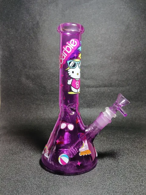 Hello Kitty x Barbie Summer Beach Vacation Purple Beaker Glass Bong Hello Kitty x Barbie Summer Beach Vacation Purple Beaker Glass Bong