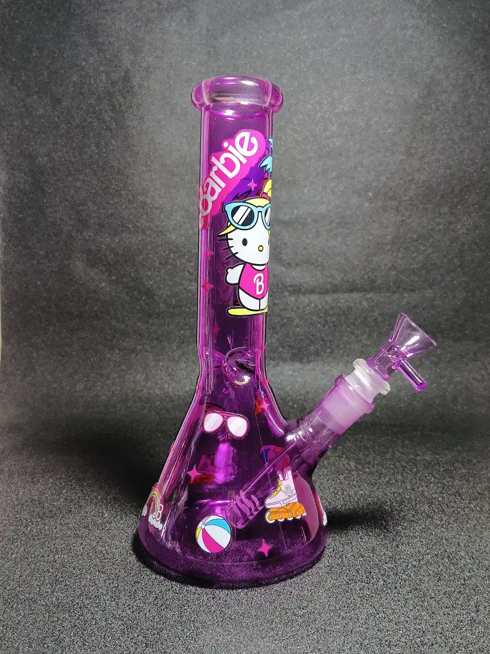 Hello Kitty x Barbie Summer Beach Vacation Purple Beaker Glass Bong