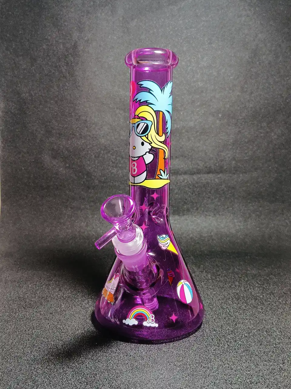 Hello Kitty x Barbie Summer Beach Vacation Purple Beaker Glass Bong