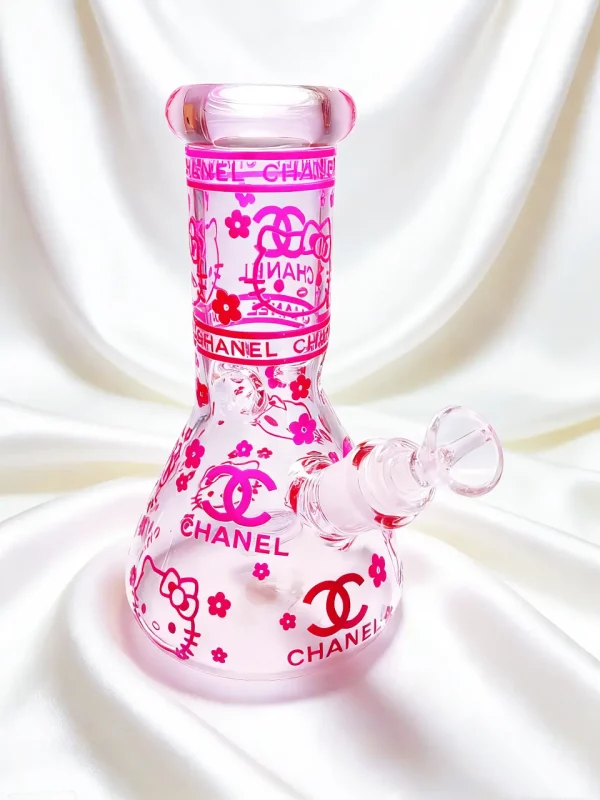 8″ 5mm Hello Kitty x Chanel Pink Beaker Glass Bong 8" 5mm Hello Kitty x Chanel Pink Beaker Glass Bong