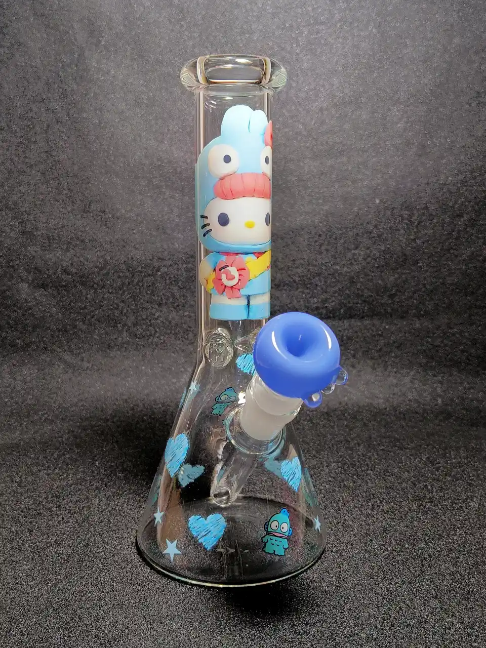 Hello Kitty x Hangyodon Sanrio Transformation Blue Hearts Beaker Glass Bong
