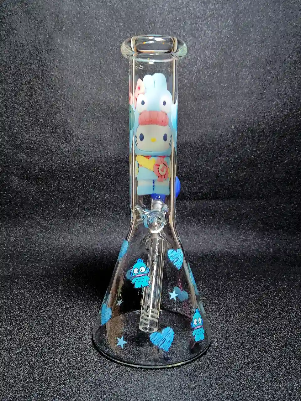 Hello Kitty x Hangyodon Sanrio Transformation Blue Hearts Beaker Glass Bong