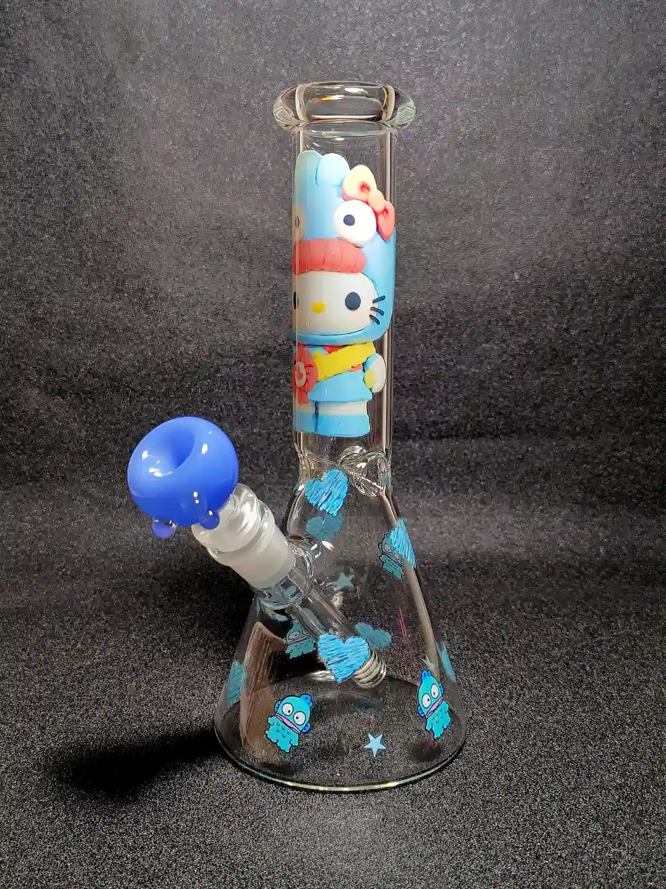 Hello Kitty x Hangyodon Sanrio Transformation Blue Hearts Beaker Glass Bong