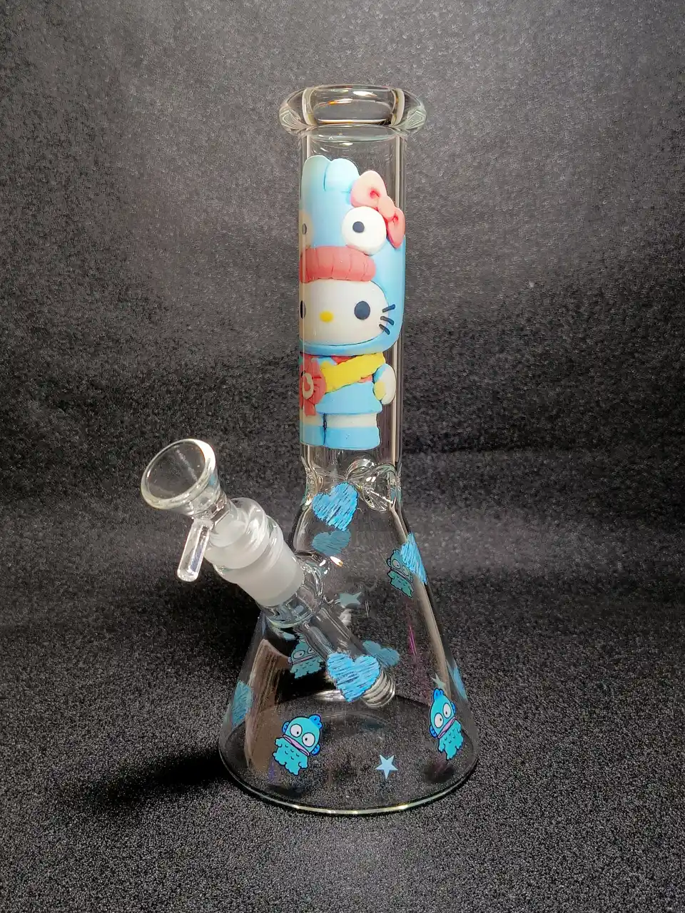 Hello Kitty x Hangyodon Sanrio Transformation Blue Hearts Beaker Glass Bong