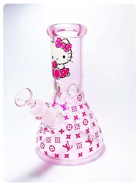 8″ 5mm Hello Kitty x LV Pink Beaker Glass Bong 8" 5mm Hello Kitty x LV Pink Beaker Glass Bong