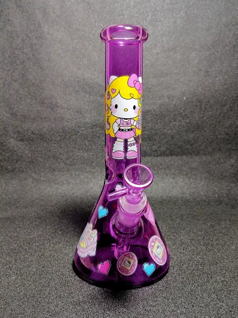 Hello Kitty Sanrio Y2K Blonde & Red Hair Tamagotchi Purple Beaker Glass Bong