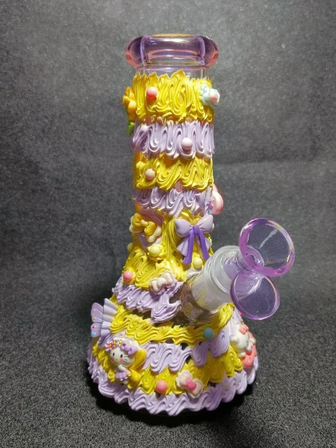 Hello Kitty Sanrio Decoden Yellow Lavender Bow Candy Beaker Glass Bong Hello Kitty Sanrio Decoden Yellow Lavender Bow Candy Beaker Glass Bong