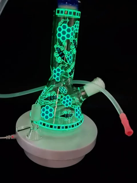 8" Honey Bee Beaker Bong Glow-in-the-Dark