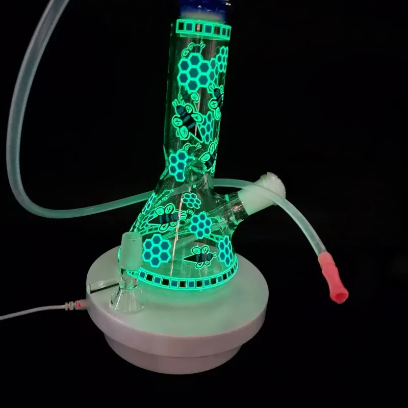 8" Honey Bee Beaker Bong Glow-in-the-Dark