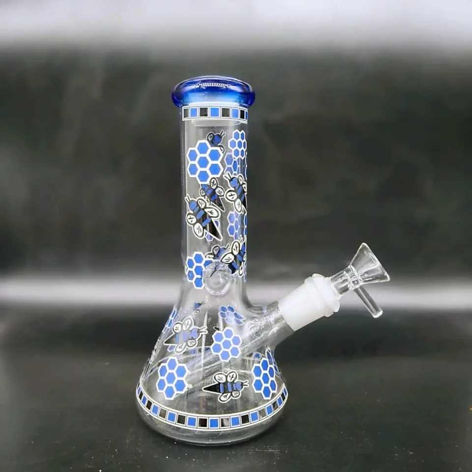 8" Honey Bee Beaker Bong Glow-in-the-Dark