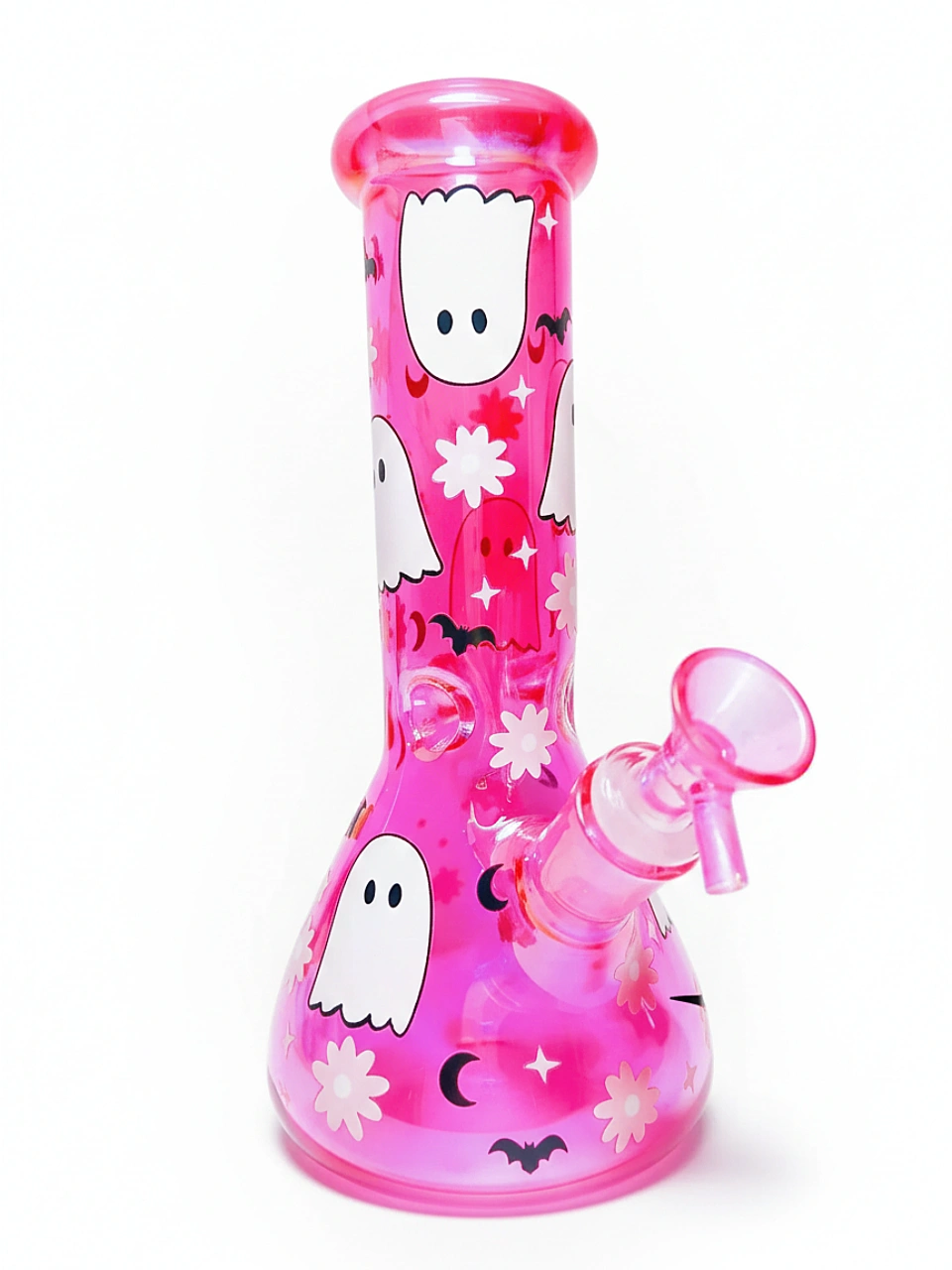 10" 5mm Hot Pink Glitter Halloween Beaker Bong | Cute & Spooky Ghost