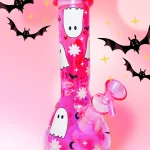 10" 5mm Hot Pink Glitter Halloween Beaker Bong | Cute & Spooky Ghost