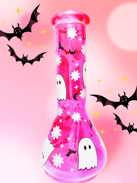 10″ 5mm Hot Pink Glitter Halloween Beaker Bong | Cute & Spooky Ghost 10" 5mm Hot Pink Glitter Halloween Beaker Bong | Cute & Spooky Ghost