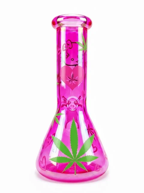 10″ Hot Pink Iridescent Leaf Hello Kitty Glass Bong 10″ Hot Pink Iridescent Leaf Hello Kitty Glass Bong