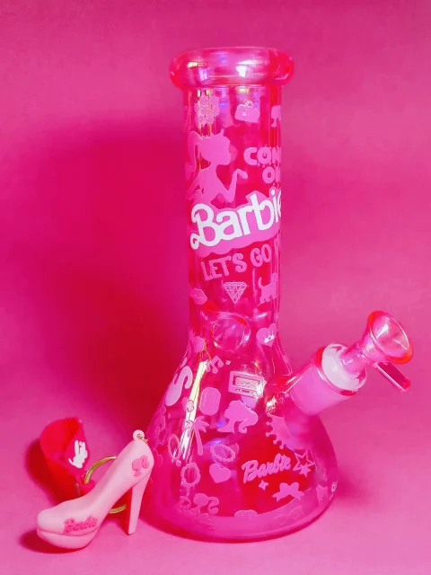 10″ Hot Pink Iridescent Sparkling Barbie Silhouette Bong
