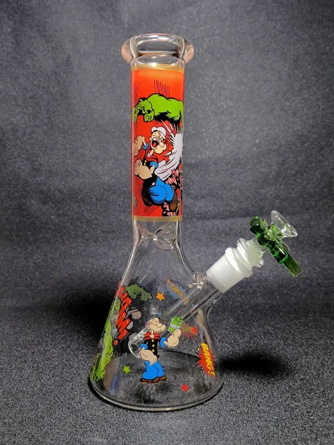 10″ Hulk vs. Popeye Comic Crossover Clash Beaker Glass Bong 10" Hulk vs. Popeye Comic Crossover Clash Beaker Glass Bong