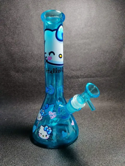 10" Ice Crystal Blue Hello Kitty Y2K Beaker Glass Bong