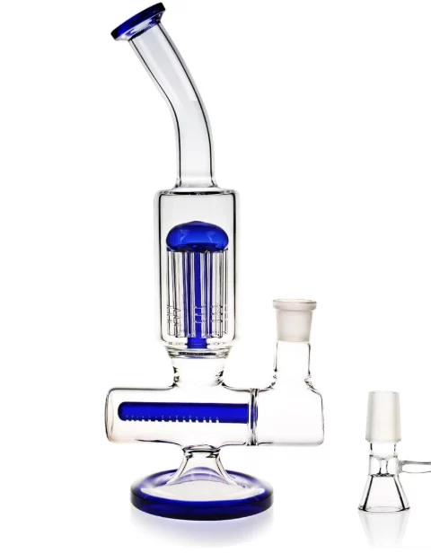 12" Inline to Tree Perc Blue Glass Bong