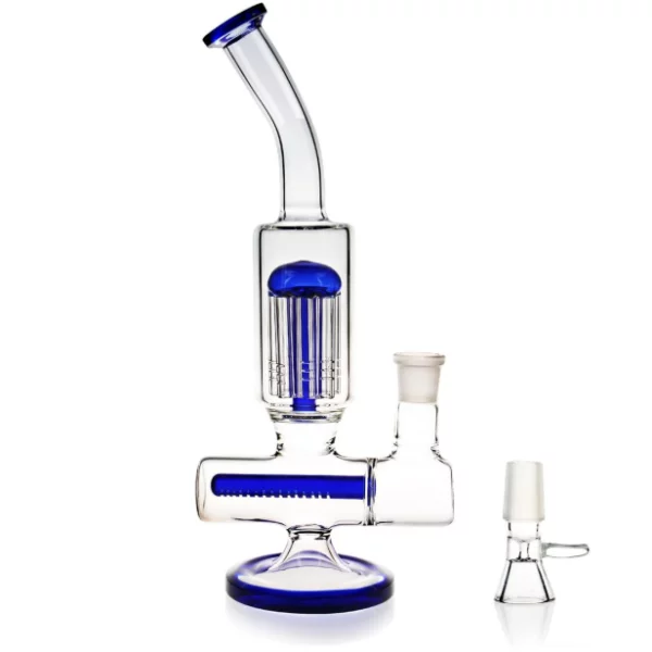 12" Inline to Tree Perc Blue Glass Bong