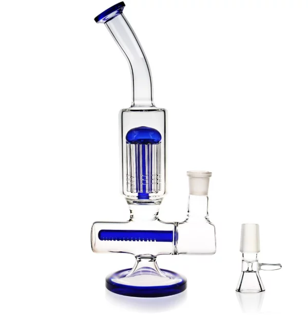 12" Inline to Tree Perc Blue Glass Bong