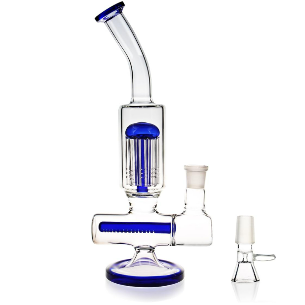 12" Inline to Tree Perc Blue Glass Bong