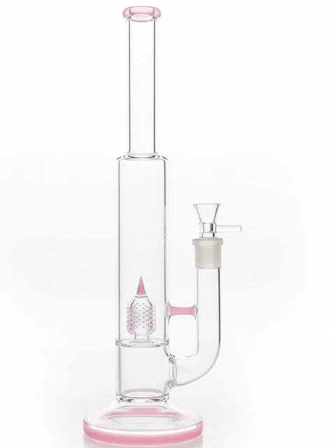 16" Inverted 4 Gridded Perc Bong with Pink Accents