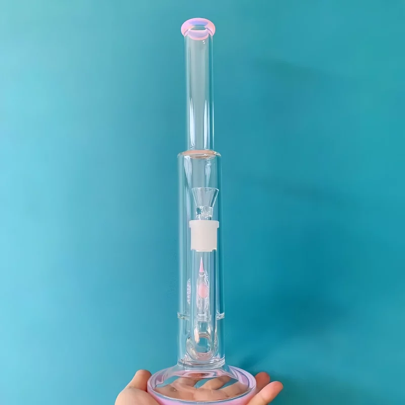 16" Inverted 4 Gridded Perc Bong with Pink Accents