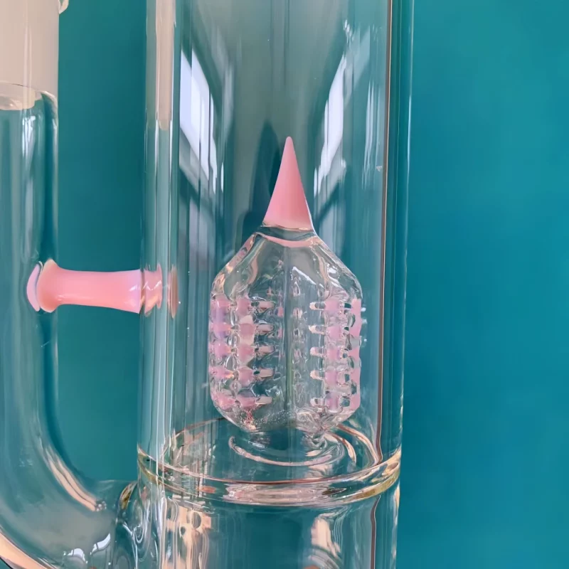 16" Inverted 4 Gridded Perc Bong with Pink Accents