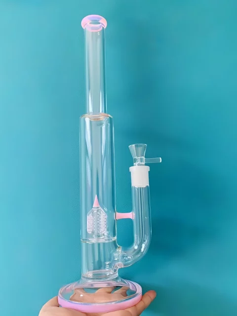 16" Inverted 4 Gridded Perc Bong with Pink Accents