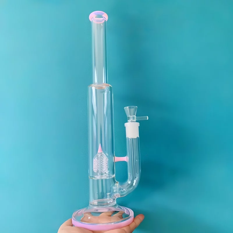 16" Inverted 4 Gridded Perc Bong with Pink Accents
