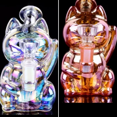 5.5" Iridescent Lucky Cat Mini Glass Bong