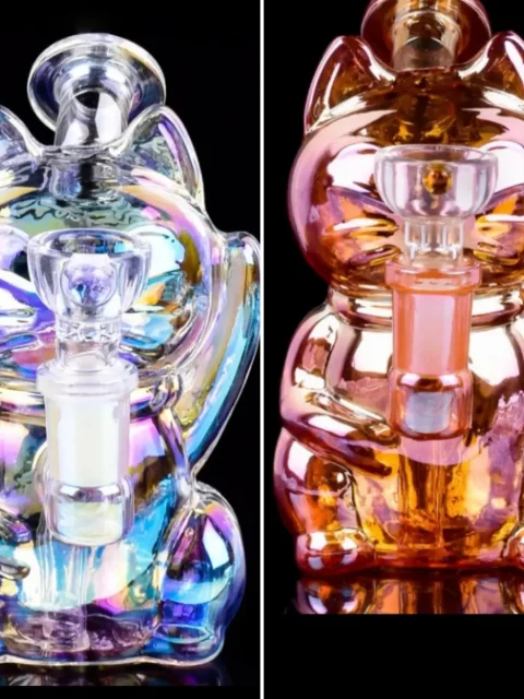 5.5" Iridescent Lucky Cat Mini Glass Bong