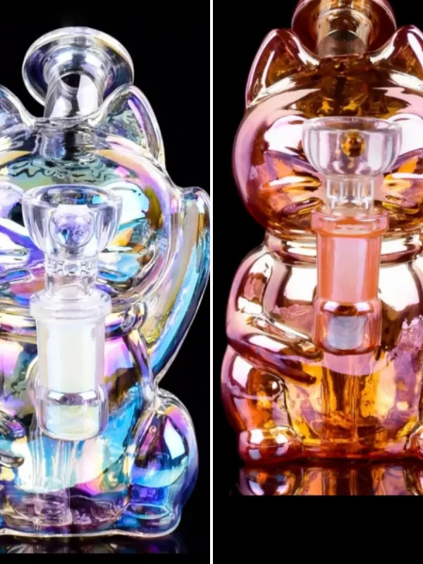 5.5" Iridescent Lucky Cat Mini Glass Bong