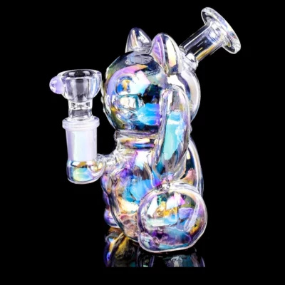 5.5" Iridescent Lucky Cat Mini Glass Bong - Image 3